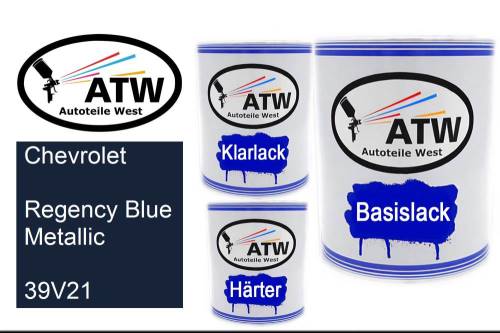 Chevrolet, Regency Blue Metallic, 39V21: 1L Lackdose + 1L Klarlack + 500ml Härter - Set, von ATW Autoteile West.